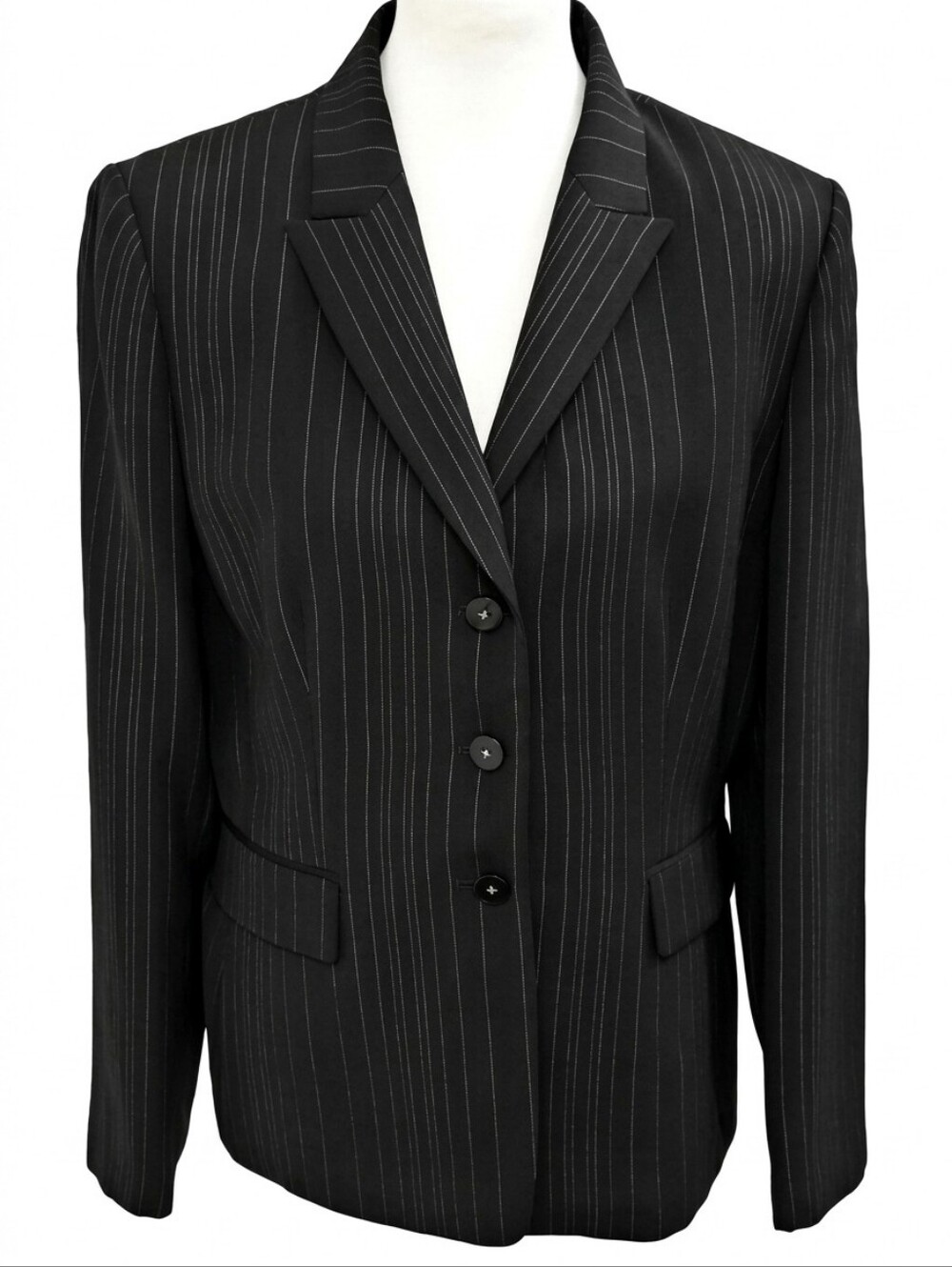 Tahari ASL Black Pinstripe Blazer Jacket Suit Top Arthur S Levine Size 14>>>🤍💝